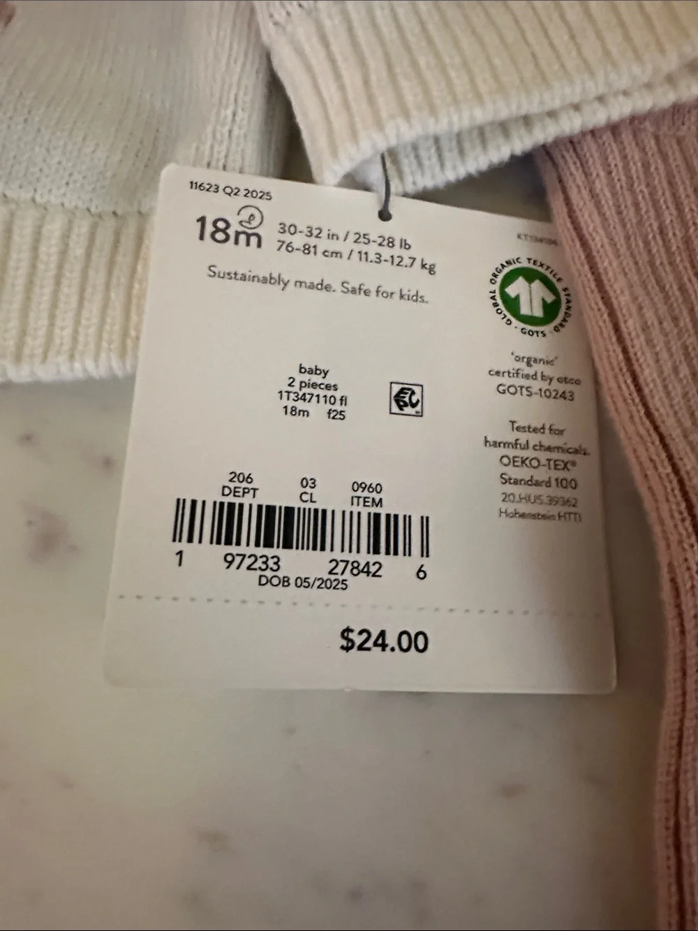 Carter's Cream Floral Sweater Set with Pink & Navy Pants